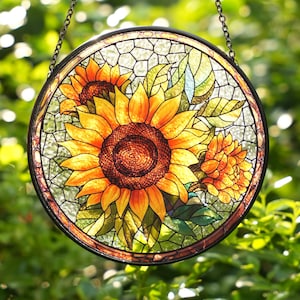 Sunflower Glass Suncatcher Floral Pendant Window Wall, Sunflower  glass hanging plant suncatcher window decor, Sunflower Suncatcher