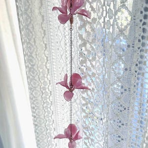 100% Handmade 3 flower window Suncatcher window dangle decor Crystal quartz stone healing gift iris copper wire and resin custom wall hang