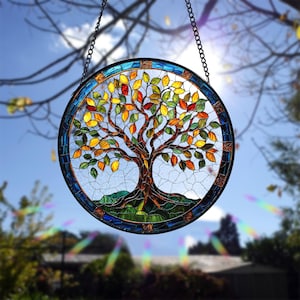 Stained Glass Tree of Life Suncatcher: Handmade Window Hanging Decor