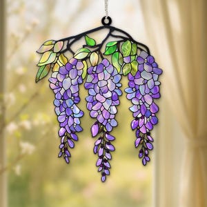 Purple Wisteria Flower Window Hanging, Acrylic Suncatcher, Elegant Resin Floral Decor, Nature Inspired Spring Decoration, Botanical Gift