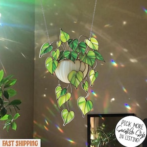 ARCYLIC 2D Plant Stained Hanging suncatcher, Home Decor-Nature vibe glass art-Nature-Inspired garden plant-Boho home decor-Hanging plant