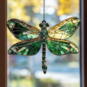 Mystical Dragonfly Acrylic Suncatcher – Teal Wings Faux Stained Glass Suncatcher,Boho Acrylic Window Hanging Nature Decor, Garden Lover Gift