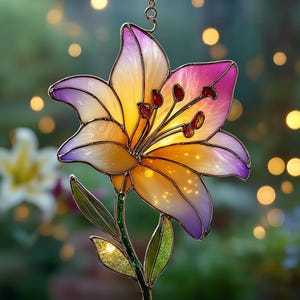 Lily Resin Suncatcher, Stained Glass Flower Ornament, Valentine’s Day Gift, Floral Hanging Decoration