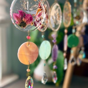 Handmade Nature-Inspired Suncatcher | One of a kind Resin & Stained Glass with Dried Botanicals | Crystal + Prism | Sunshine Lover Gift